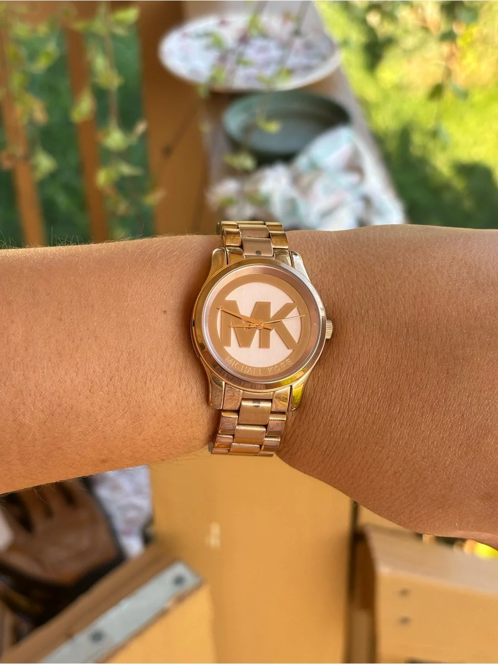Michael Kors Rose Gold Toned MK Logo Bracelet Watch